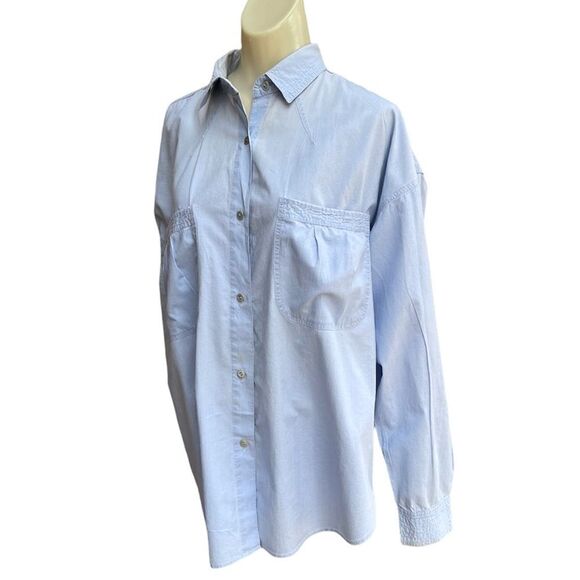 ASC International Clothing Andrew Sports Oversized Topstitch Denim Blouse - Picture 2 of 14